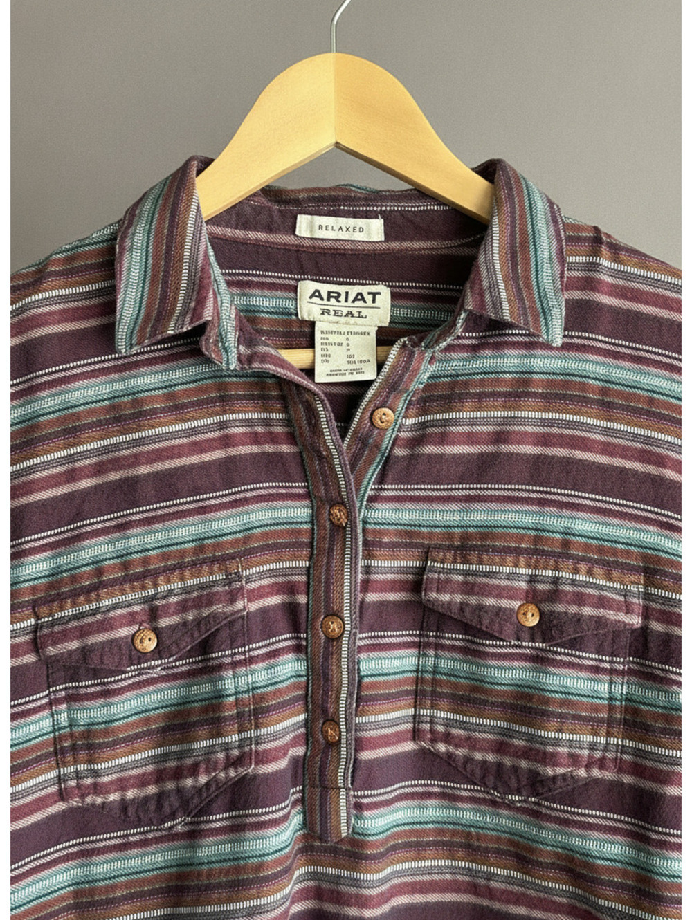 Ariat Womens Bohowestern Billie Jean Popover Shirt Small Maroon Stripe Rodeo